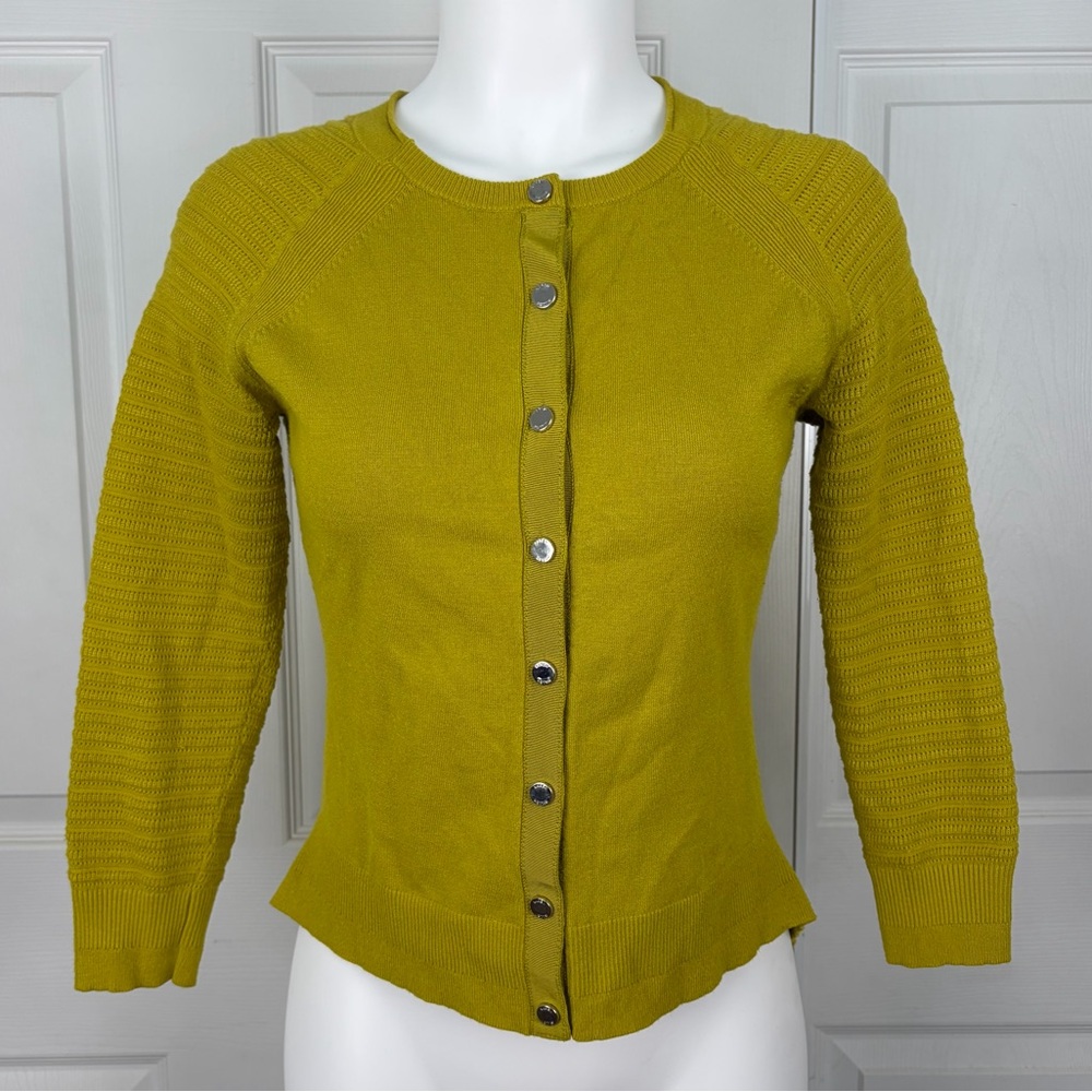 Karen Millen Chartreuse Mixed Knit Cardigan
